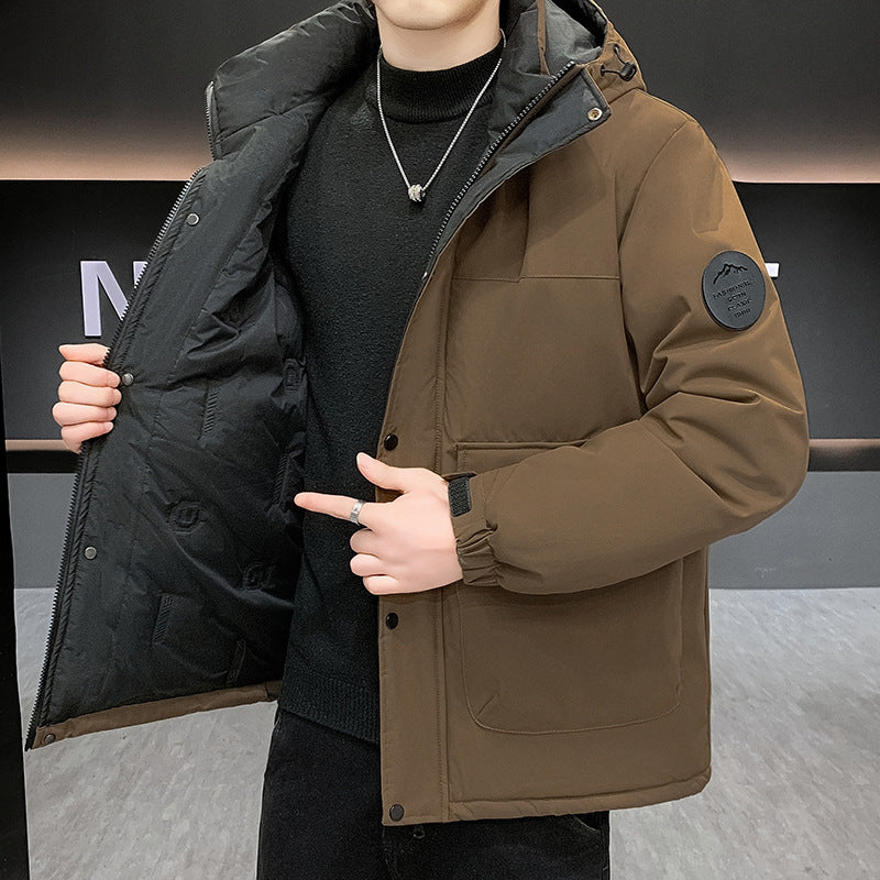 Herren Wattierter Kurzparka mit Kapuze winddicht wasserabweisend und Multifunktionstaschen Shop Nory