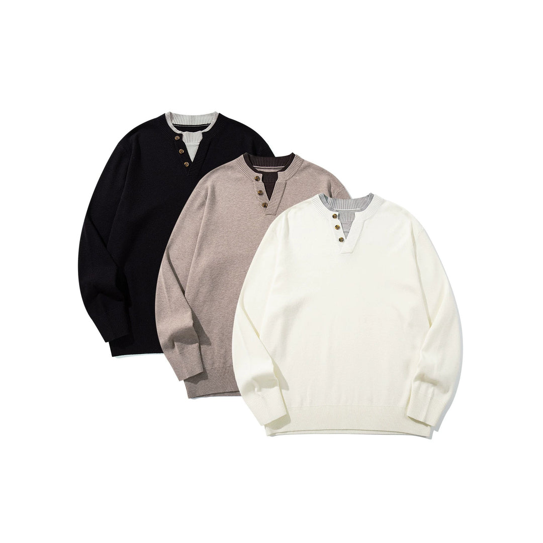 Unisex Gerippter Baumwollmix-Pullover mit Henley-Knopfleiste und Relaxed-Schnitt Shop Nory
