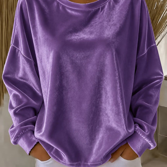 Damen Samt-Oversize-Sweatshirt mit Rundhalsausschnitt und eingesetzter Schulter Shop Nory