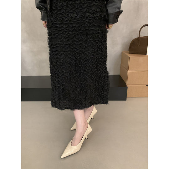 Damen Elegante spitz zulaufende Flechtleder-Pumps mit sculpted Kitten-Absatz Shop Nory