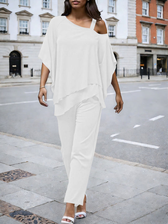 Damen Lagenbluse mit One-Shoulder-Trägern und asymmetrischem Volant-Saum Shop Nory