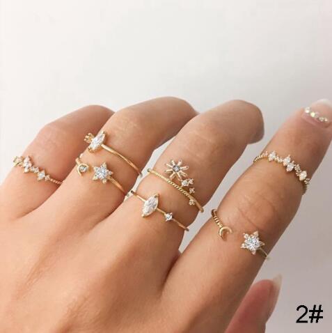 Damen Ring-Set mit funkelnden Stern- und Mondmotiven Shop Nory