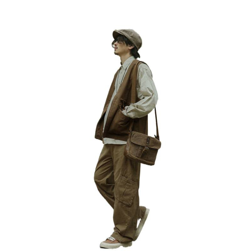 Herren Multifunktionale Canvas-Utility-Weste mit Fronttaschen und Reißverschluss Shop Nory