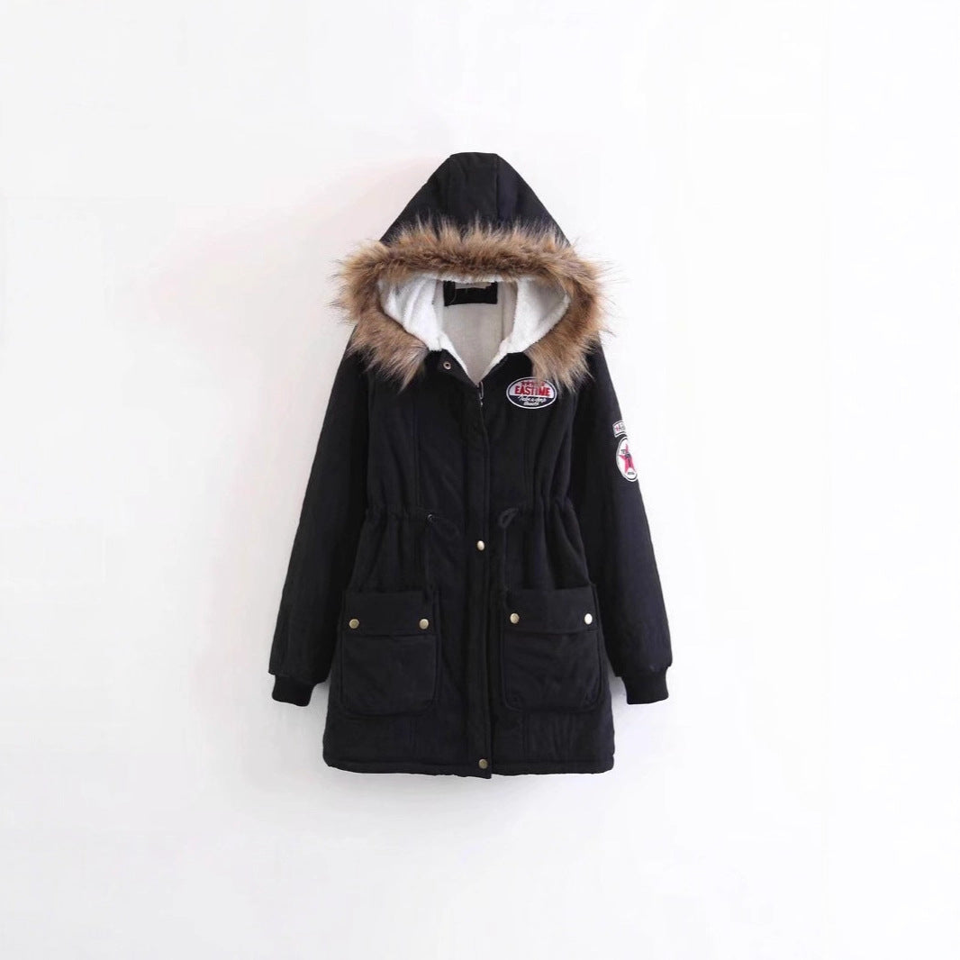 Damen Langer Utility-Parka mit Teddyfutter, Kapuze mit Kunstfell und Kordelzug Shop Nory