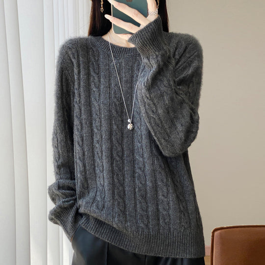 Damen Übergrößen Zopfmuster-Pullover im Mohair-Look mit geripptem Saum Shop Nory
