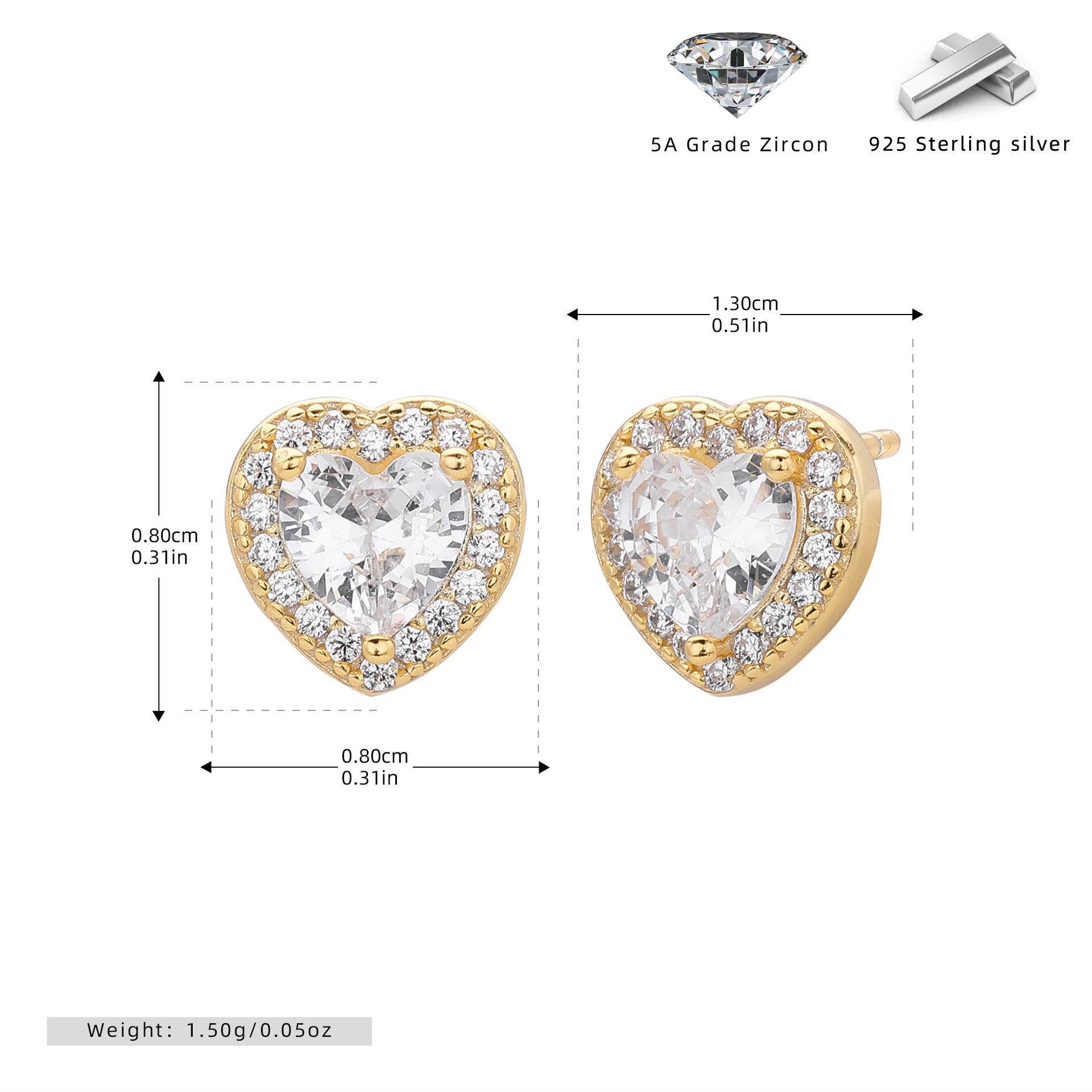 Damen Ohrstecker im herzförmigen Design aus hochwertigem 925 Sterling Silber mit funkelndem Zirkon Shop Nory