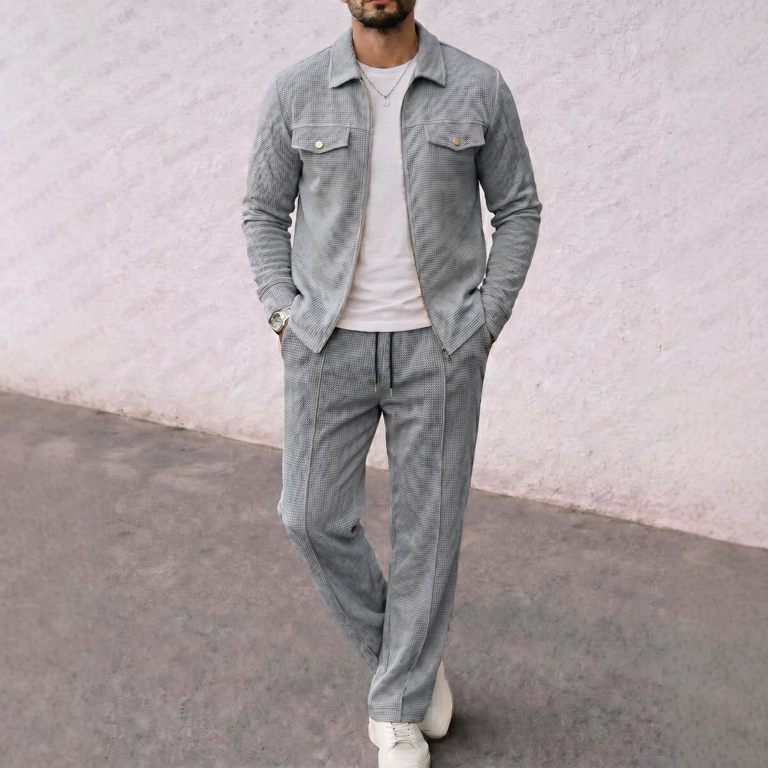Herren strukturierte Zip-Jacke mit Waffelstruktur Brustklappentaschen und durchgehendem Reißverschluss Shop Nory