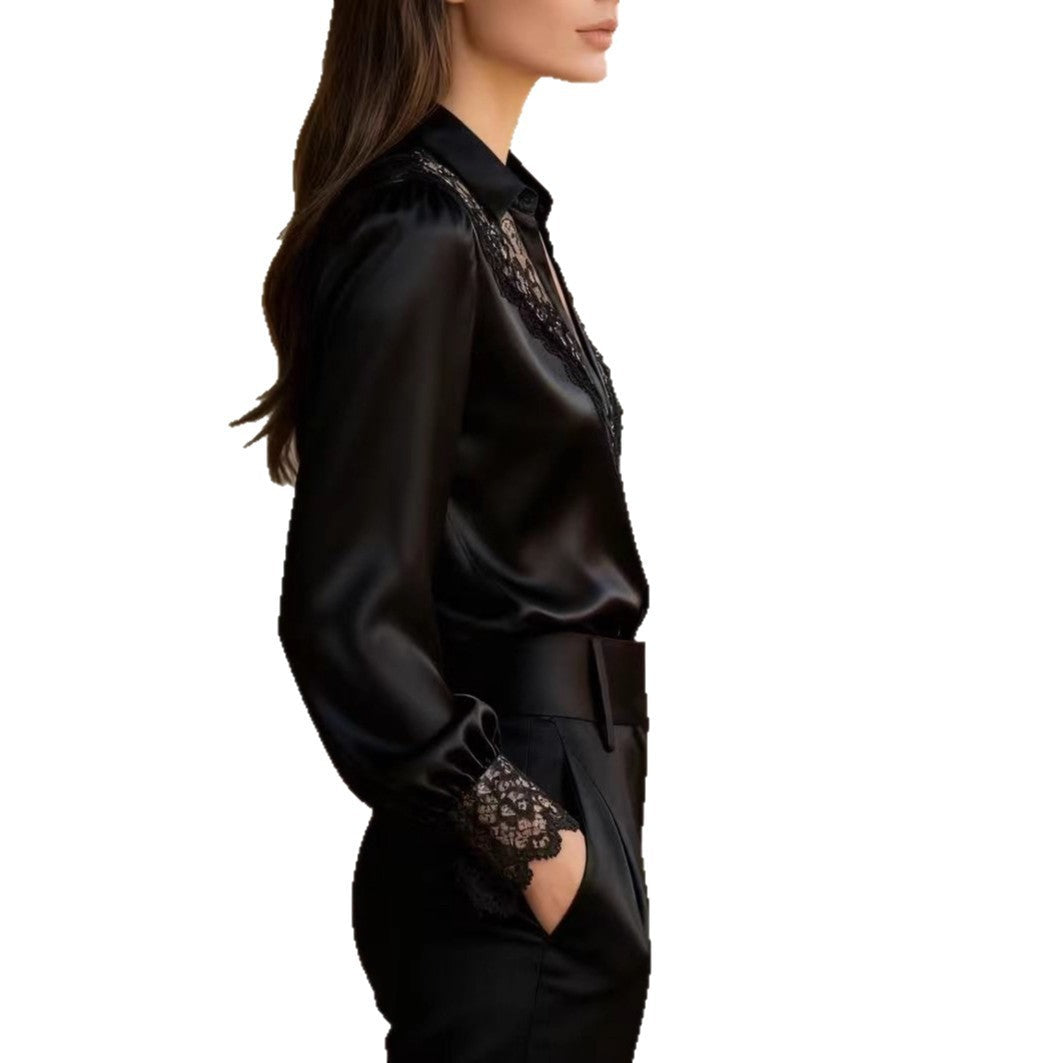 Damen elegante Bluse mit romantischen Spitzenakzenten