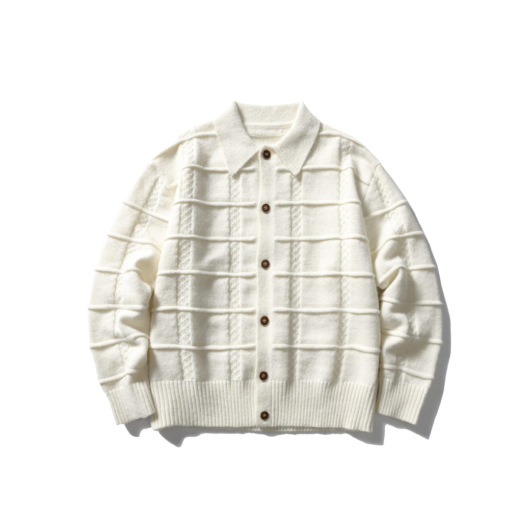 Herren strukturierte Strickjacke mit Hemdkragen und durchgehender Knopfleiste Shop Nory