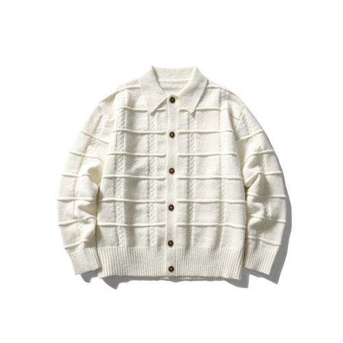 Herren strukturierte Strickjacke mit Hemdkragen und durchgehender Knopfleiste Shop Nory
