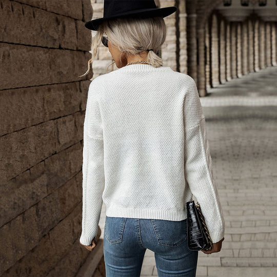 Damen Feiner Rundhals-Pullover mit Zopfmotiv und geripptem Saum Shop Nory