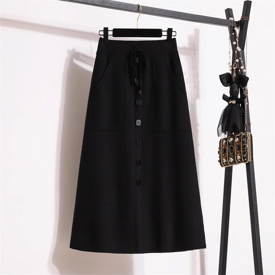 Damen Eleganter Midirock mit praktischen Taschen und Knopfdetails Shop Nory