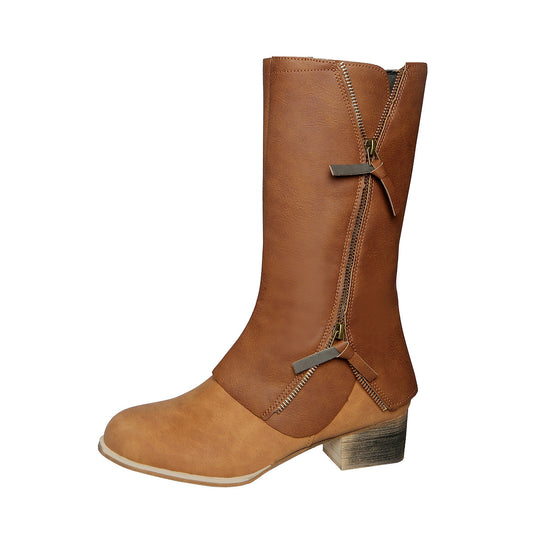 Damen Reißverschluss-Midcalf-Stiefel mit dekorativem Außenreißverschluss und mittlerem Blockabsatz Shop Nory