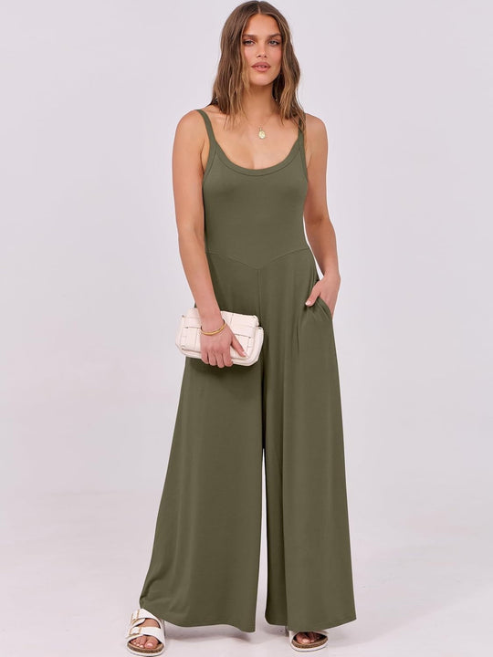 Damen eleganter Jumpsuit mit weitem Bein und komfortablem Schnitt
