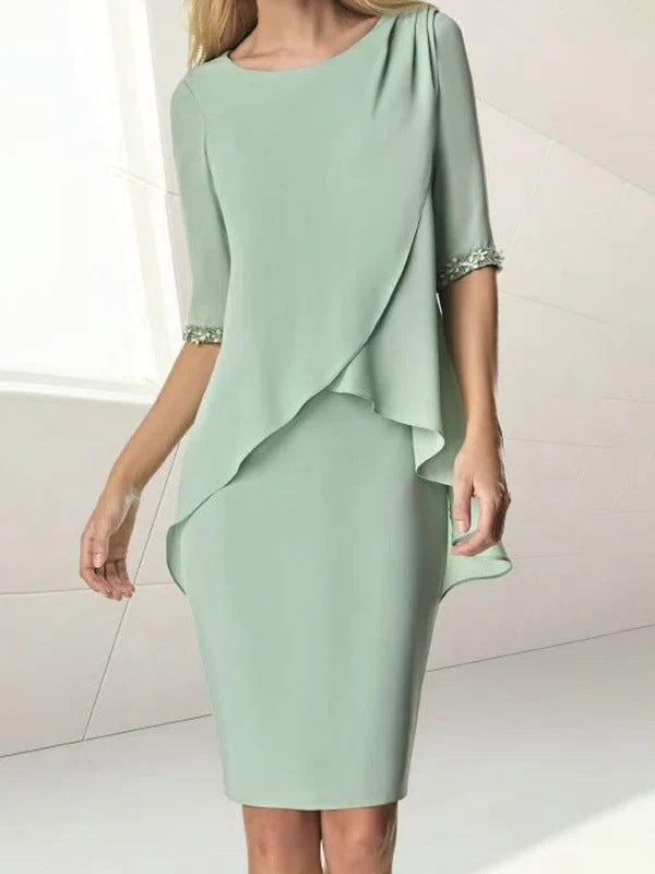 Damen Elegantes Wickelkleid mit Schwingendem Saum und Spitze Shopnory