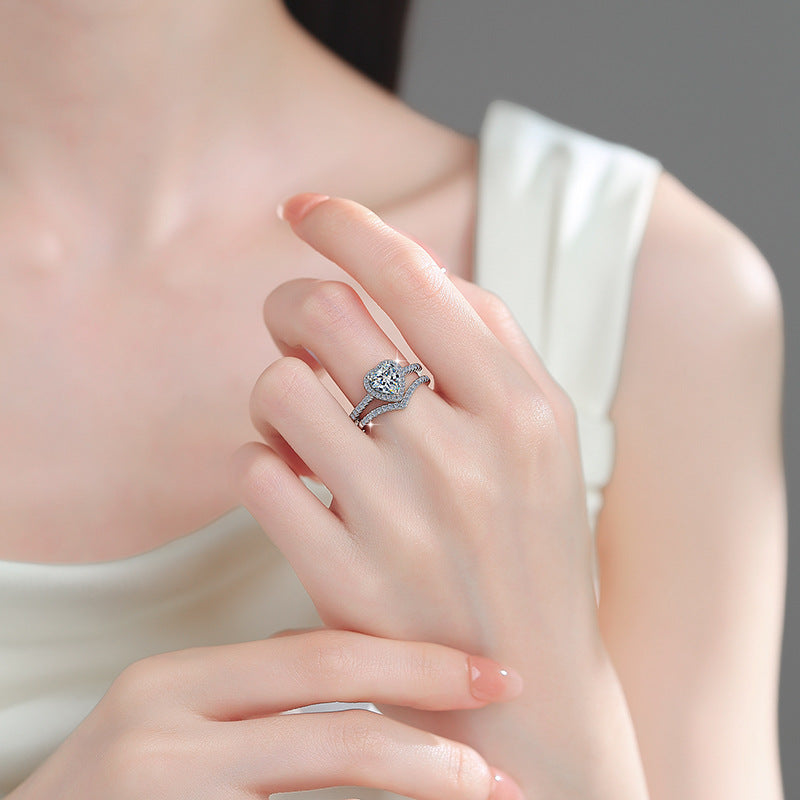 Damen Verlobungsring mit herzförmigem Zirkonia und zartem Doppelband Shop Nory