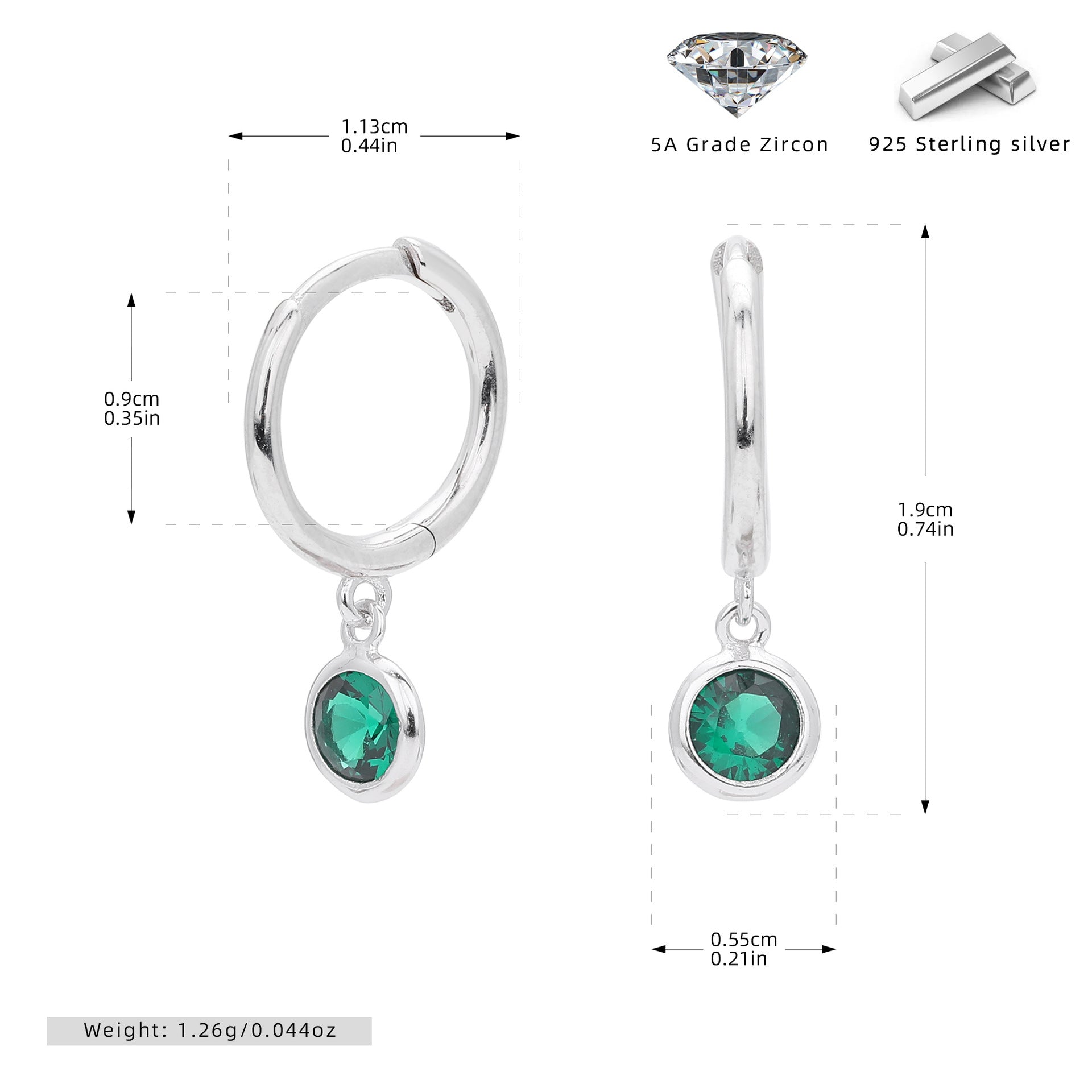 Damen Ohrhänger mit Smoky Zirkon-Anhängern aus hochwertigem 925 Sterling Silber Shop Nory
