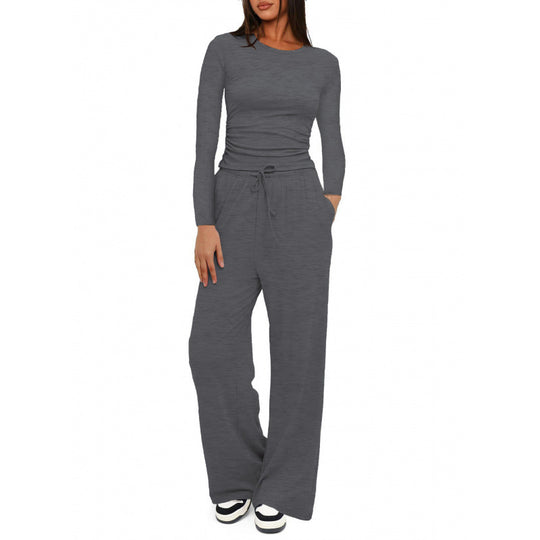 Damen Relax-Freizeithose mit extra weitem Bein, elastischem Bund und Kordelzug Shop Nory