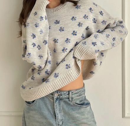 Damen Modischer Pullover mit floralen Mustern