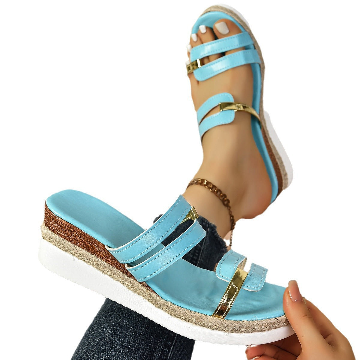Damen Wedge-Sandalen mit eleganten Riemen und verstellbarem Schnallenverschluss Shopnory