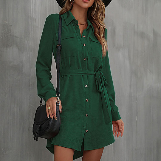Damen Hemdblusenkleid mit Bindegürtel, Brusttaschen und durchgehender Knopfleiste Shop Nory