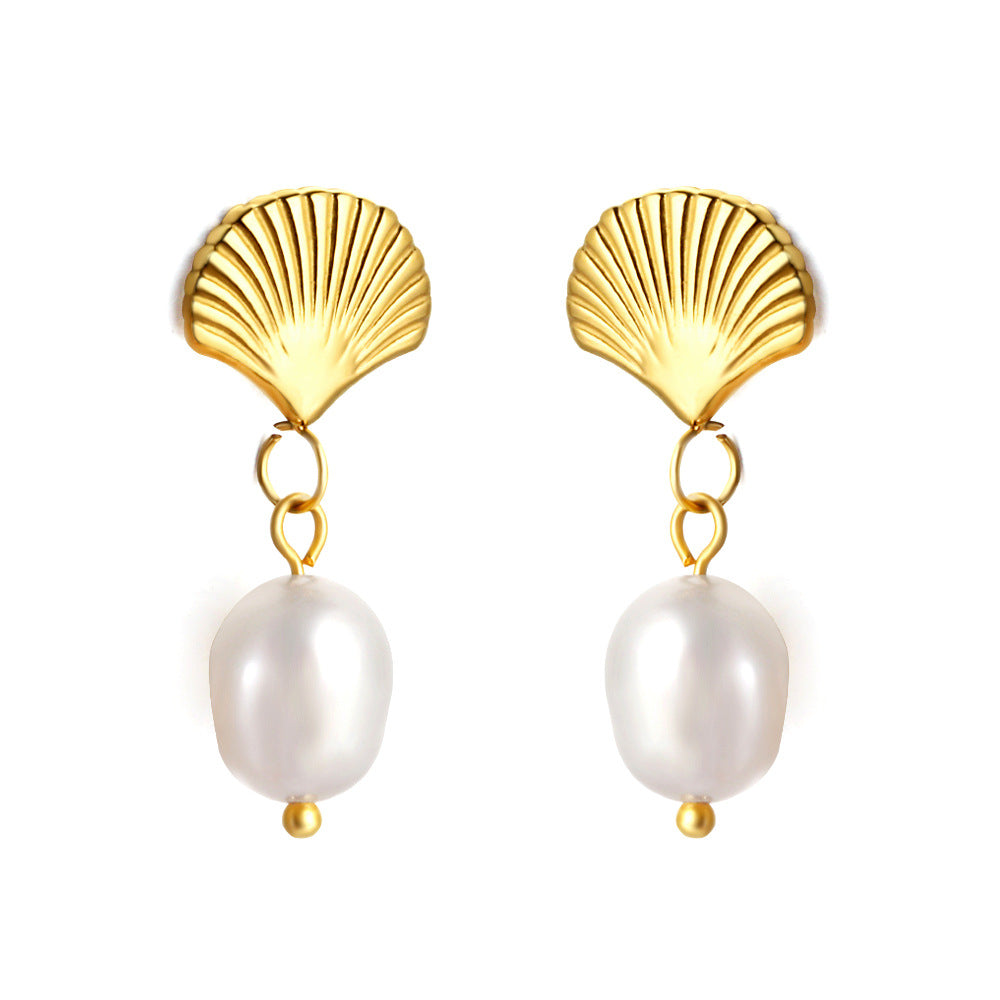 Damen Ohrhänger mit Muschel-Design und Perle Shop Nory