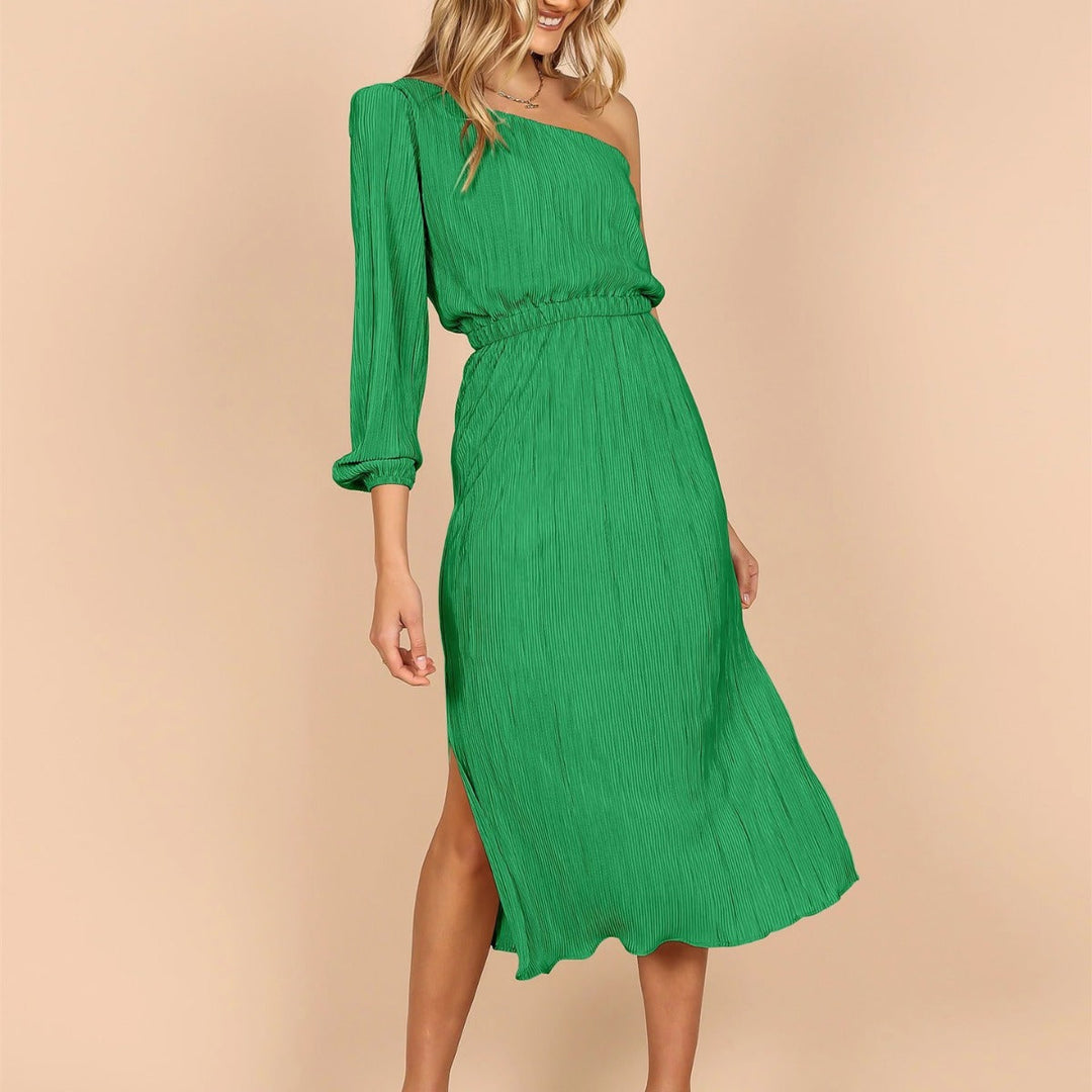 Damen Asymmetrisches Plisseekleid mit Taillengürtel