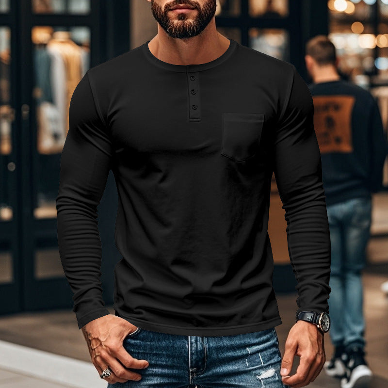 Herren Langarmshirt mit Knopfleiste und Brusttasche