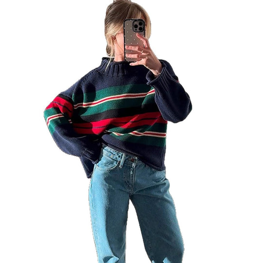 Damen Gestreifter Oversize-Strickpullover mit Raglanärmeln Shop Nory