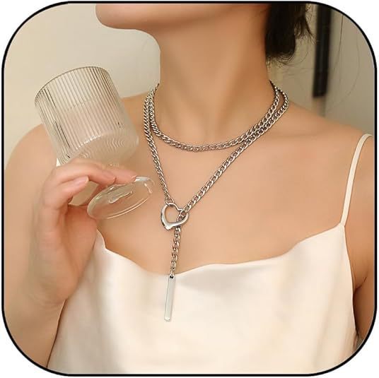 Damen Halskette mit herzförmigem Anhänger und modernen Gliederketten Shop Nory