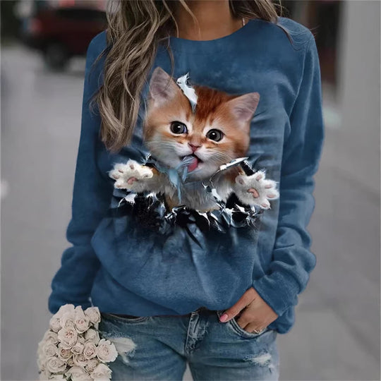 Damen Gemütlicher Übergroßer Fleece-Pullover mit Großem Welpenfoto-Print Shop Nory
