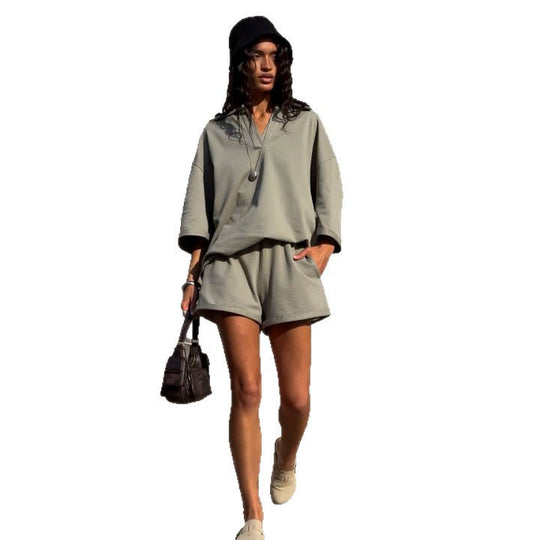 Damen weites Polokleid mit kurzen Lounge-Shorts aus Jersey Shop Nory