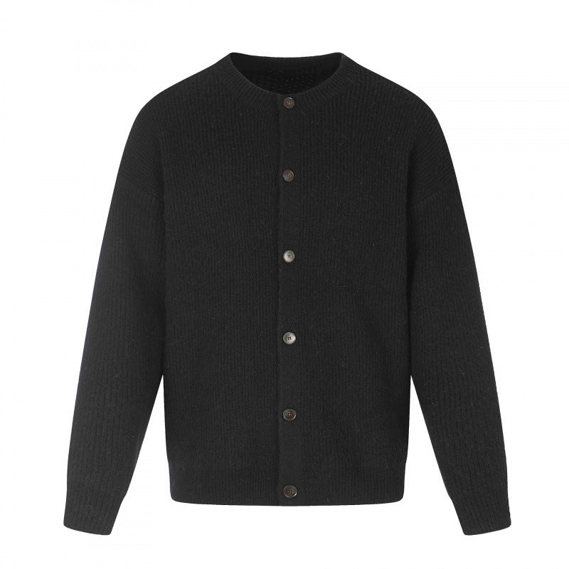 Unisex Boxy-Strickjacke mit Rundhalsausschnitt, durchgehender Knopfleiste und feiner Waffelstruktur Shop Nory