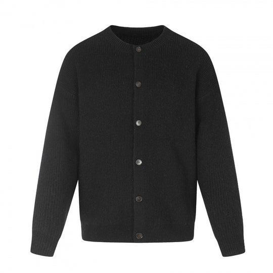 Unisex Boxy-Strickjacke mit Rundhalsausschnitt, durchgehender Knopfleiste und feiner Waffelstruktur Shop Nory