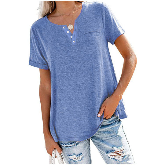 Damen hochwertiges T-Shirt mit Knopfdetail und lockerem Schnitt