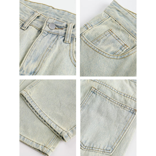 Damen Weite Utility-Denimhose mit Knie‑Patch, hohem Bund und geradem Bein Shop Nory