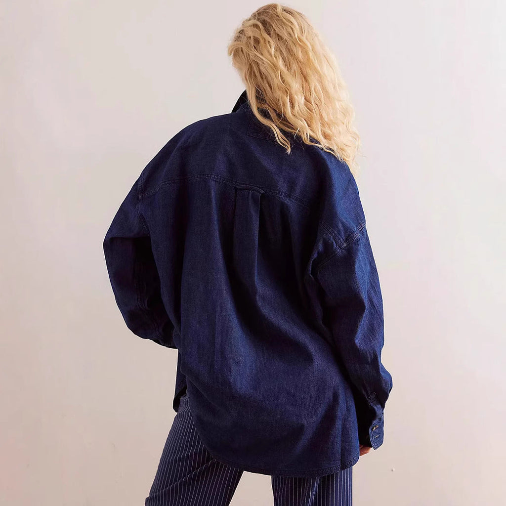 Damen Oversized Jeanshemd mit aufgesetzten Taschen