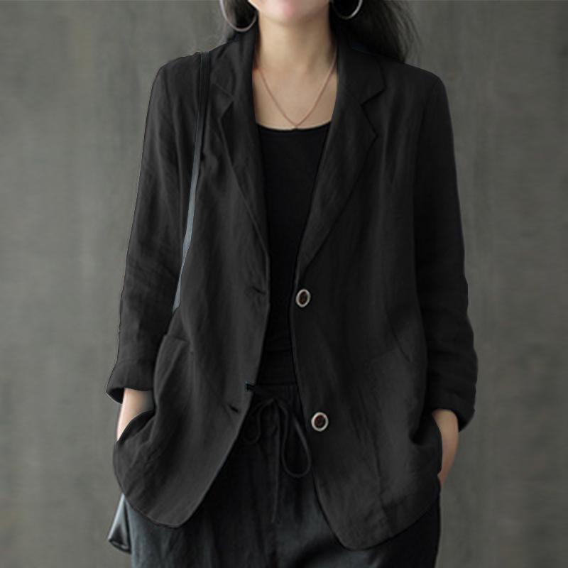 Damen Leinenblazer im lässigen Stil mit lockerer Passform und aufgesetzten Taschen Shop Nory
