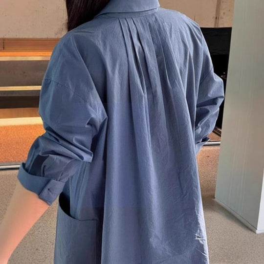 Damen Langes Oversize-Hemdblusenkleid aus Baumwollpopeline mit seitlichen Eingrifftaschen und Rückenpasse Shop Nory