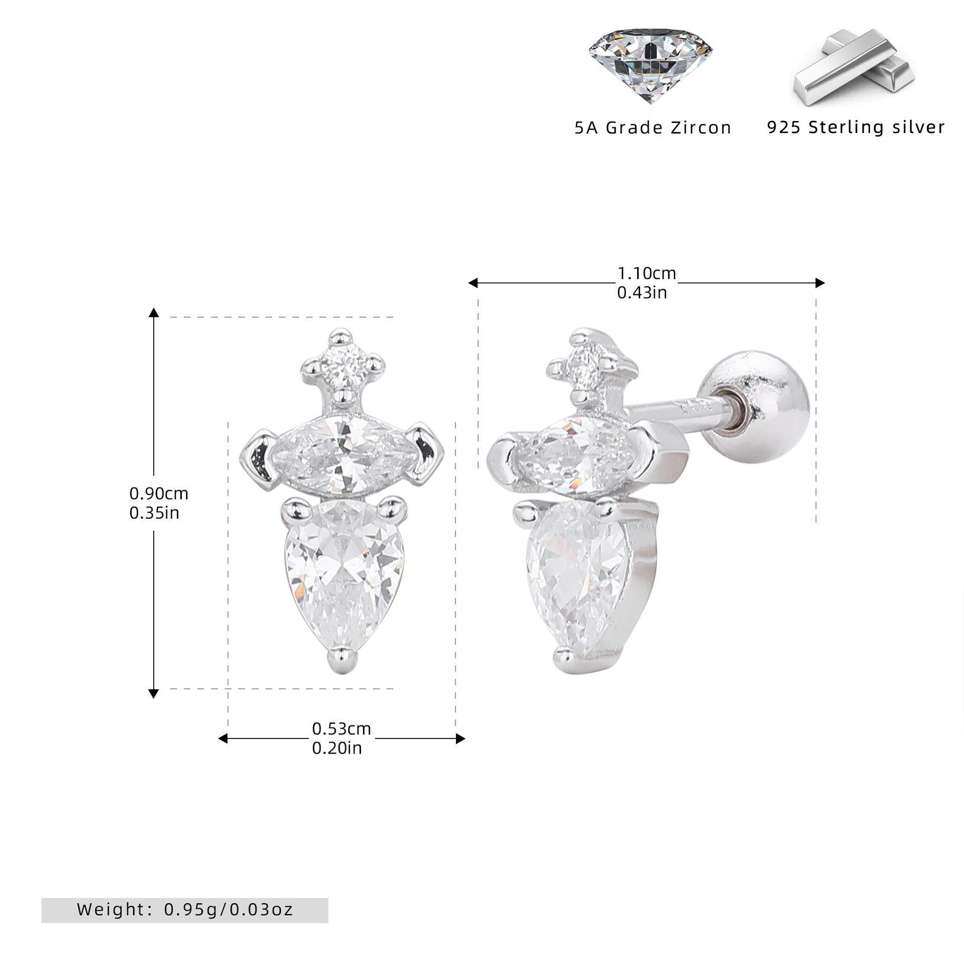 Damen Ohrstecker mit funkelndem Zirkon und eleganter 925 Sterling Silberfassung Shop Nory