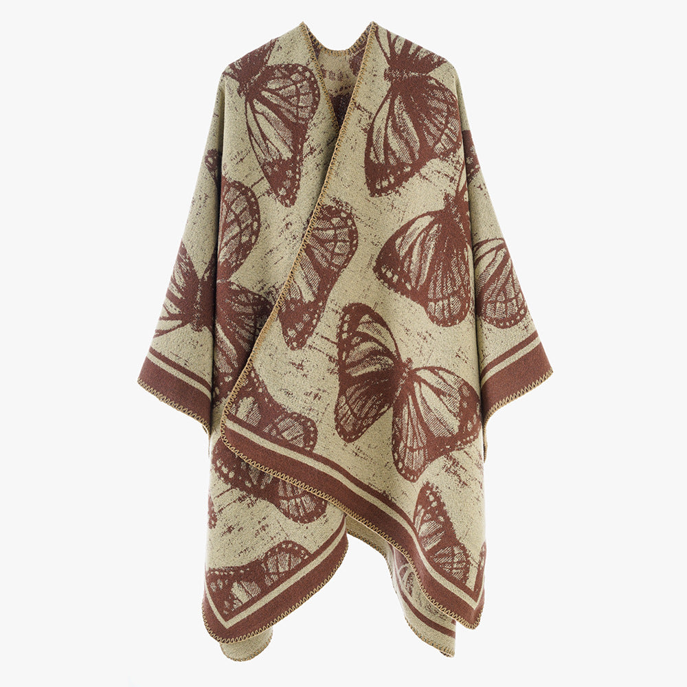 Damen Jacquardstrick‑Poncho mit Schmetterlingsmotiv und asymmetrischem Zipfelsaum Shop Nory