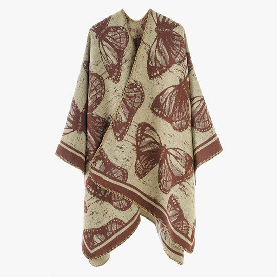 Damen Jacquardstrick‑Poncho mit Schmetterlingsmotiv und asymmetrischem Zipfelsaum Shop Nory