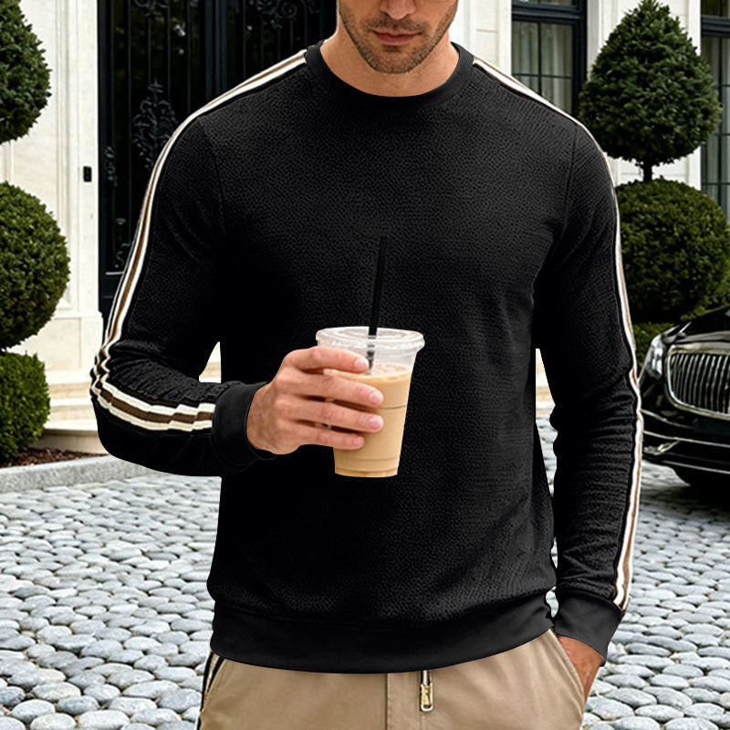 Herren Feinstrukturiertes Rundhals‑Sweatshirt mit sportiven Kontraststreifen an den Ärmeln Shop Nory