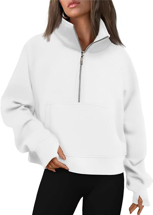 Damen nan oversized Sweatshirt mit halbem Reißverschluss Kängurutasche und Daumenlöchern Shop Nory