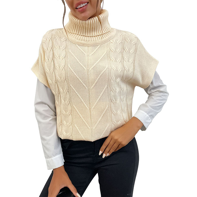 Damen Strickwesten-Pullover mit Zopfmuster und hohem Rollkragen Shop Nory