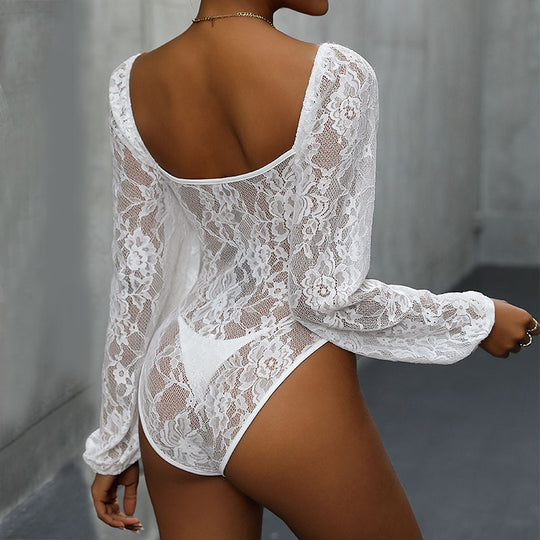Damen Spitzen-Corsage mit Herzausschnitt, integrierten Cups und transparenten Puffärmeln Shop Nory