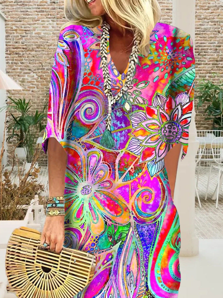 Damen Maxikleid mit floralem Muster und luftigen Ärmeln