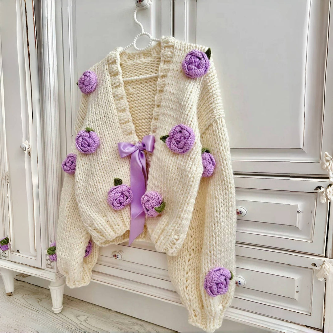 Damen Verspielt Floral strickjacke