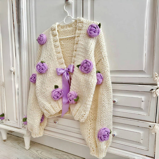 Damen Verspielt Floral strickjacke