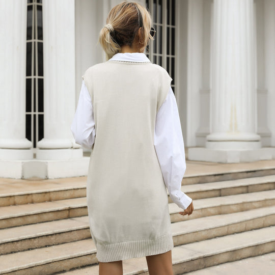 Damen Kabelstrick-Longweste mit V-Ausschnitt und Oversize-Silhouette Shop Nory